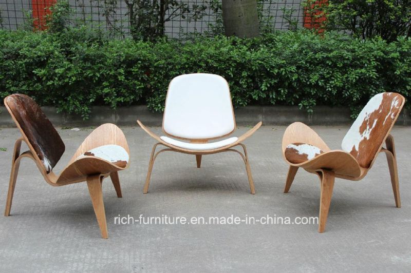 Living Room Chair Classic Leisure Plywood White Leather Chaise Lounge Shell Lounge Chair