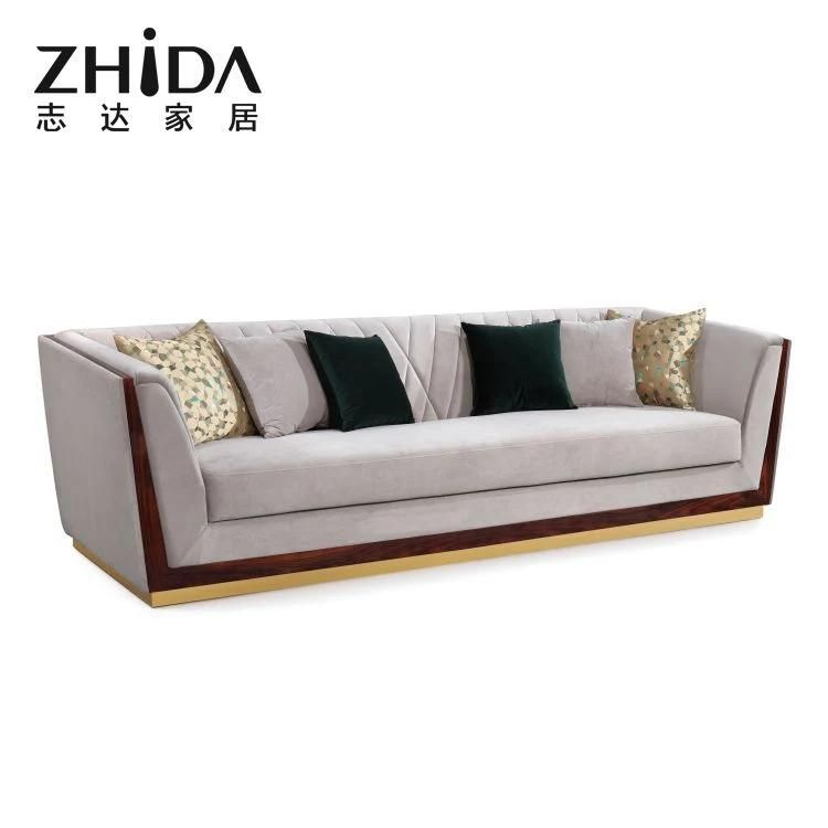 European Redwood and Stainless Steeel Deorcative Sofa Couch High-End Villa Porject Use 4/3/2/1 Seaters Sofa