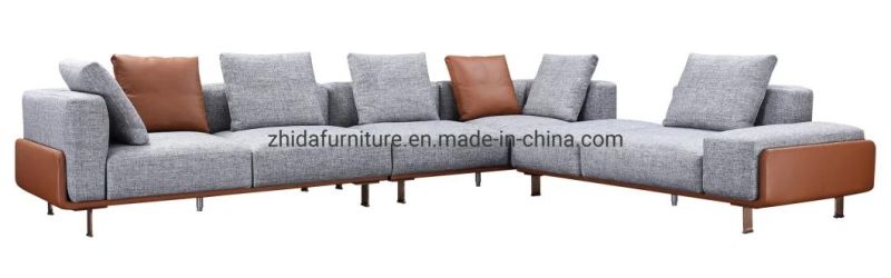 Modern Furniture Lobby Fabric Leather L Shape Living Room Sofa