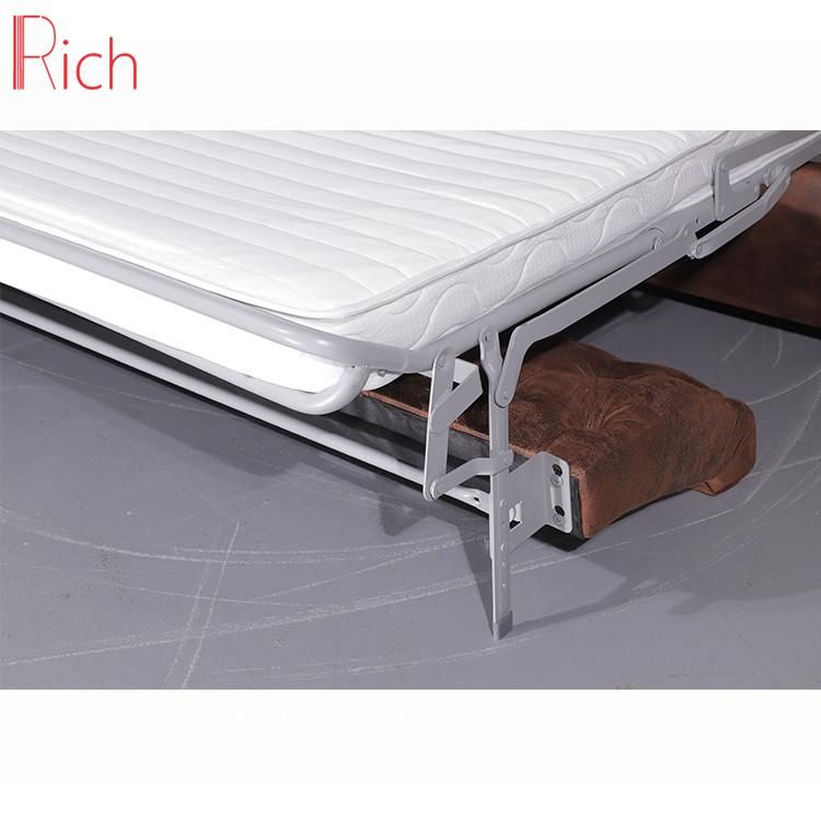 Living Bed Room Furniture Couch Vintage PU Leather Sofa Cum Bed with Metal Legs