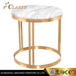 Modern Round Marble Side Table with Golden Metal Base