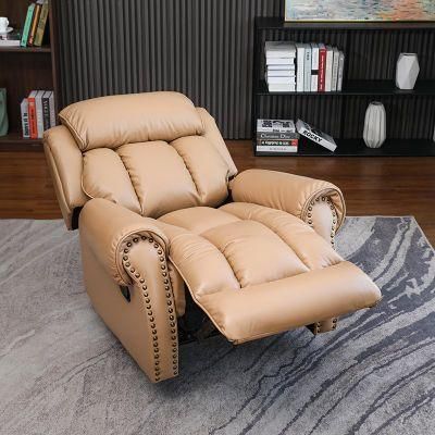 Fashion Hot Selling Khaki Color High Quality Home Furniture Manual Recliner Sofa with Rivet Design European Style Living Room Sofa