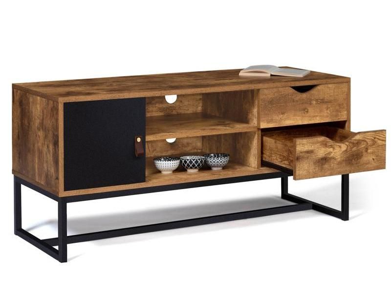 Industrial Style Double Color Matching Steel-Wood TV Stand Cabinet with Drawers 0370