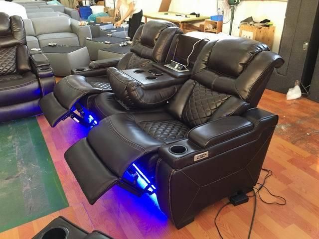 Power Reclining Sofa with LED Light in Leather Gel Material for Living Room Set