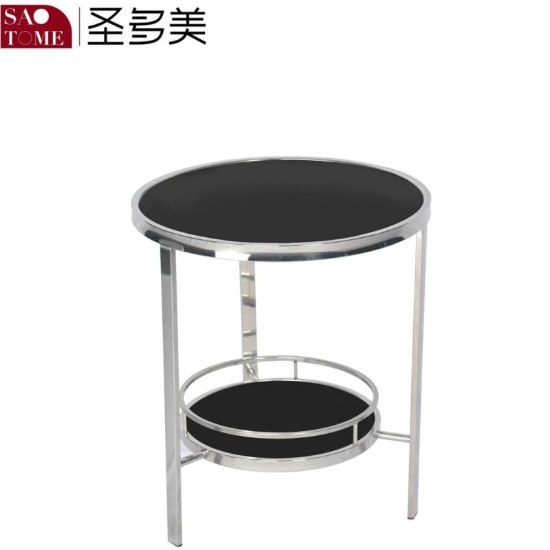 Modern Hot Selling Hotel Living Room Furniture Black Glass Two-Story Small Round End Table