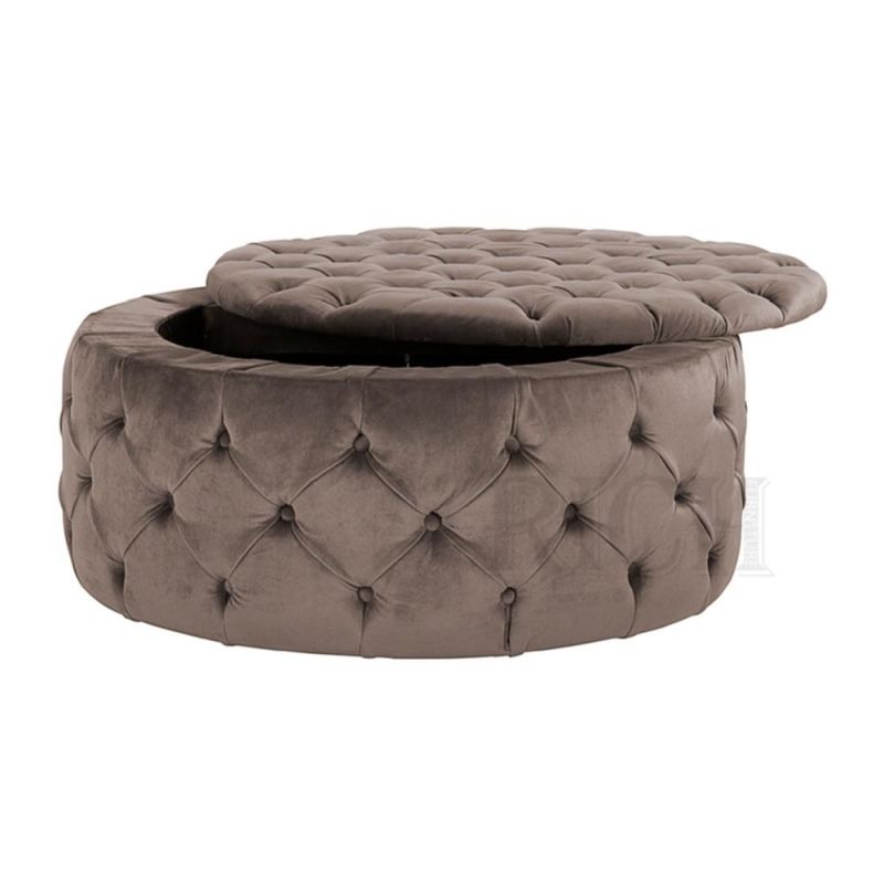 Round Shape Button Tufted Storage Ottoman