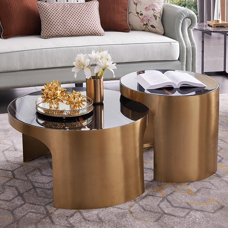 Modern Furniture Stainless Steel Marble Rock Plate Coffee Table Set