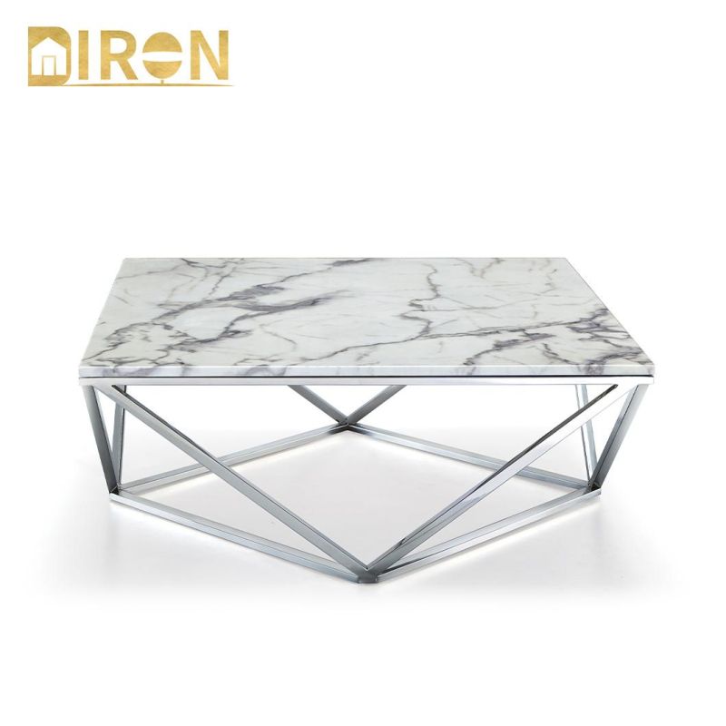 China Factories Contract Furniture Supplier Wholesale Stainless Steel with Vintage Painting Coffee Table