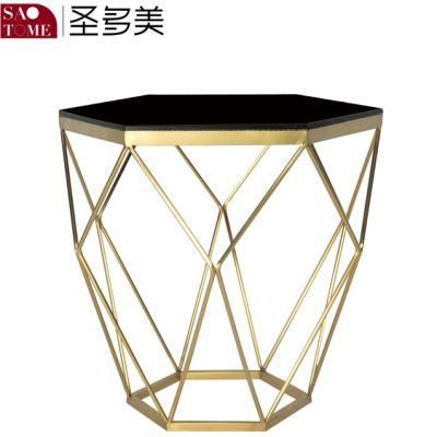 Modern New Style Stainless Steel Black Glass Pentagonal End Table in Living Room