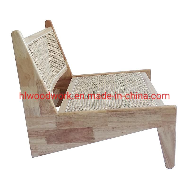 Rattan Leisure Chair Rubber Wood Frame Natural Color Living Room Chair