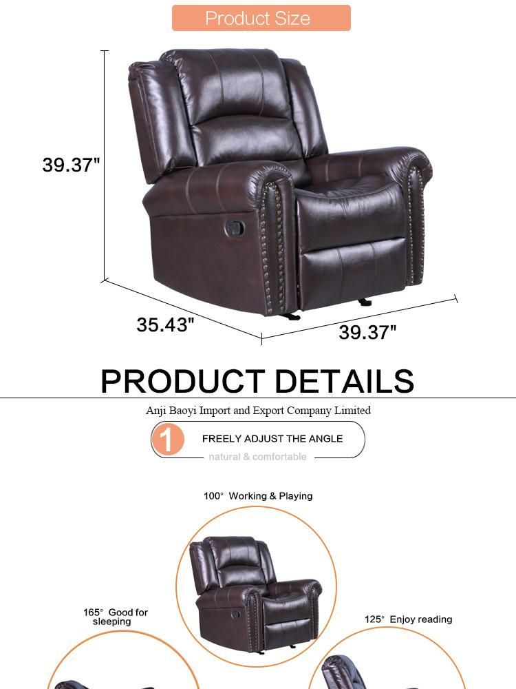 Luxury Classic Design Home Theater One Seat Rocker Air Leather Sofa Recliner