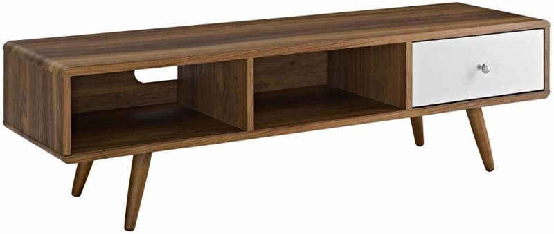 Walnut Finish MID-Century Modern TV Stand Desk