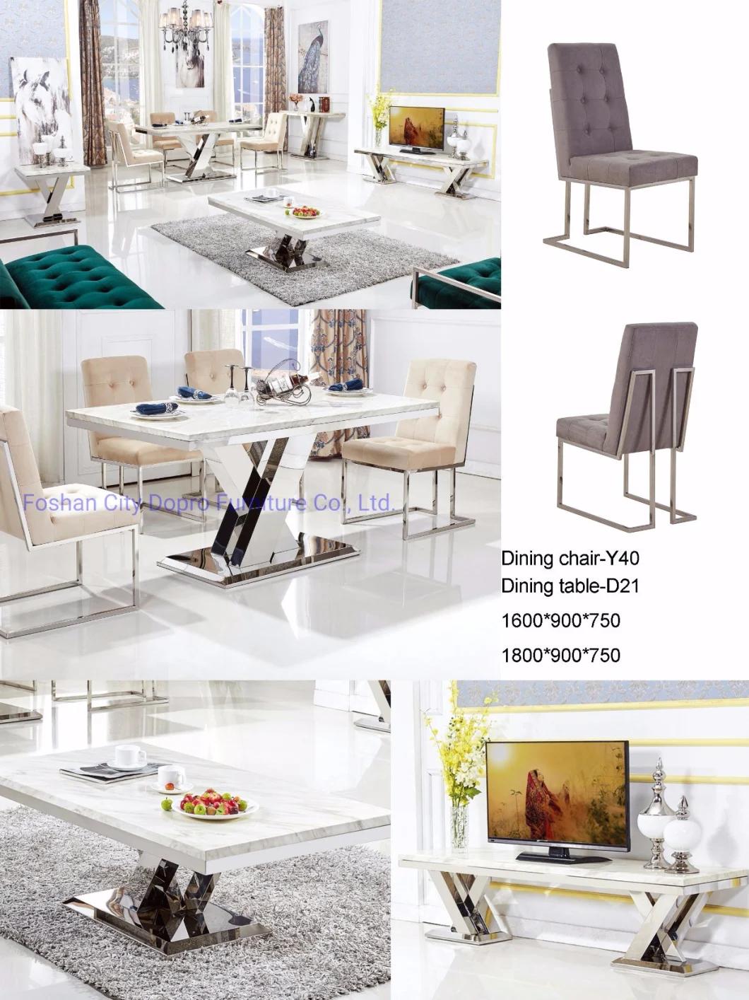 V Shape Modern Home Stainless Steel Marble Dining Table for Home Furniture