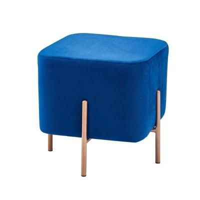 Square Indoor Footrest Room Furniture Gold Metal Velvet Ottoman Stool