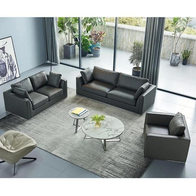 Office Furniture Stainless Steel Frame Black Leather Office Sofa