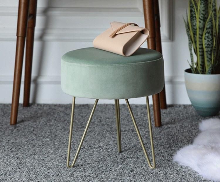 Living Room Furniture Golden Stainless Steel Base Velvet Modern Stool Pouf Ottoman Shoes Changing Stools