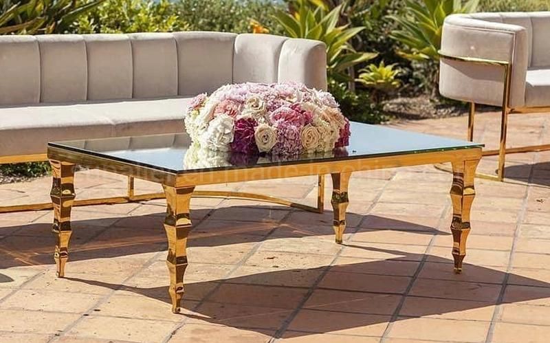 Hot Sale European Modern Gold Legs Glass Coffee Table