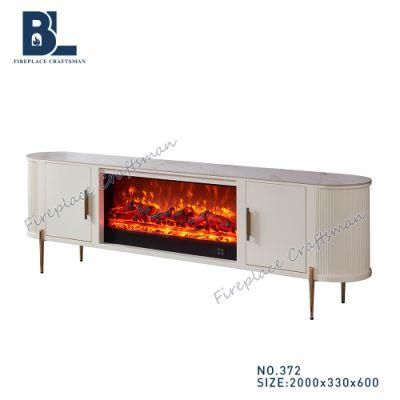 Modern Marble Top Storage Cabinet TV Stand with Electric Fireplace Heating Insert for Living Room Decorative