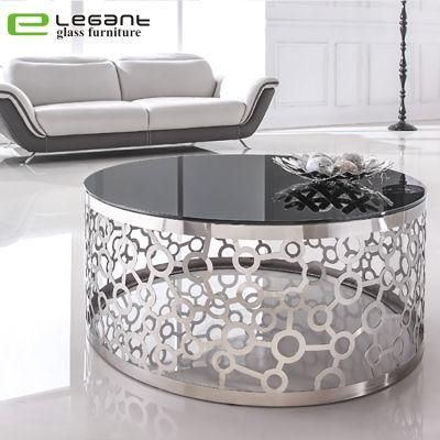 Artistic Metal Base Black Glass Coffee Table