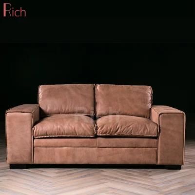 Modern Italian Style Home Living Room Leisure Vintage Genuine Leather Sofa