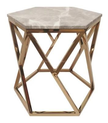 Rose Gold End Table with Marble Top