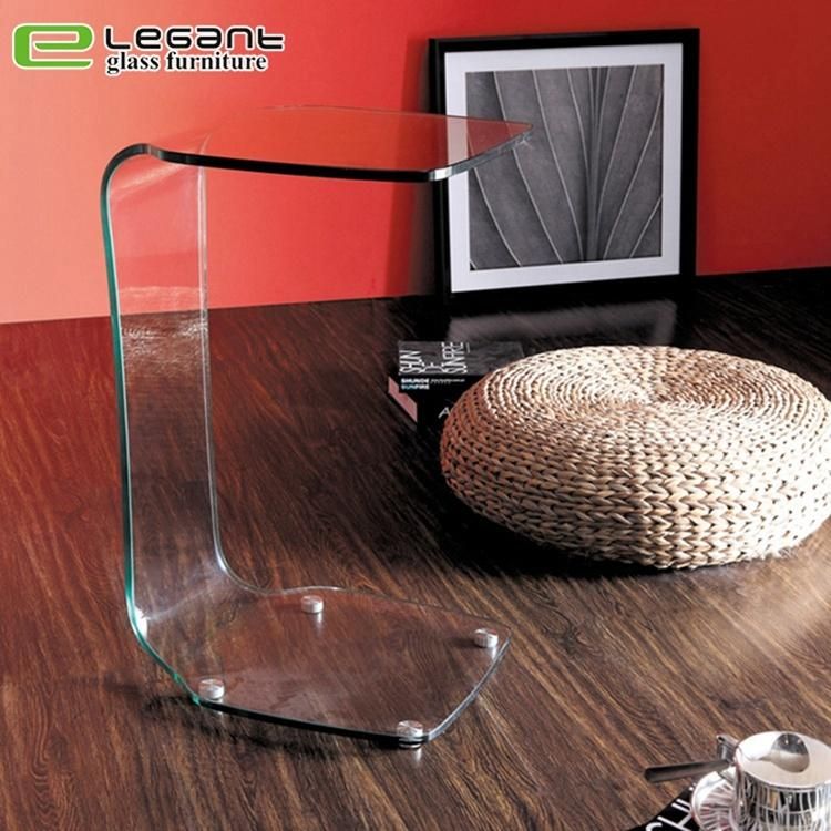 Bent Glass Side Table with Wheels