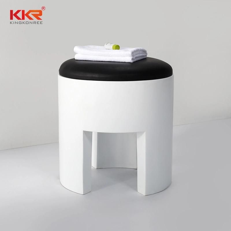 New Model Matte White Stone Solid Surface Square Bathroom Seat Stool