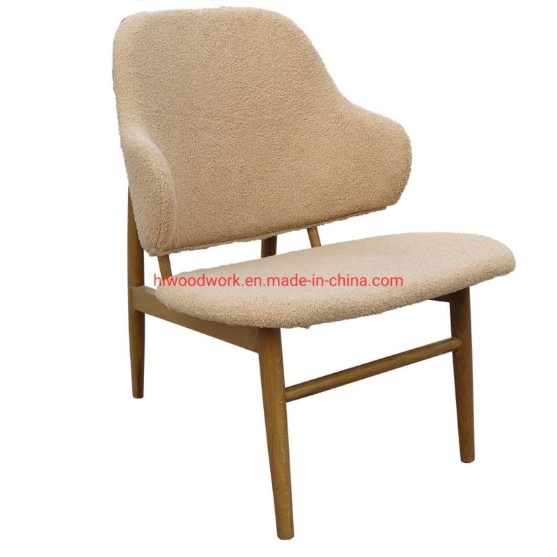 Oak Wood Frame Brown Color Beige Teddy Velvet Magnate Chair Wooden Chair Lounge Sofa Coffee Shope Armchair Living Room Resteraunt Sofa