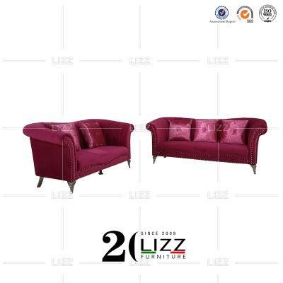 New European Popular Living Room Home Furniture Set Luxury Fabric Velvet Sofa with Steel Legs