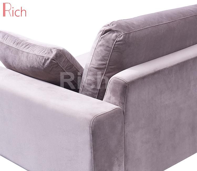 Chinese Furniture Stainless Steel Legs Grey Velvet Cushion Leisure Sofa