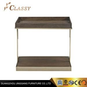 Double Wooden Layer Side Table in Metal Base