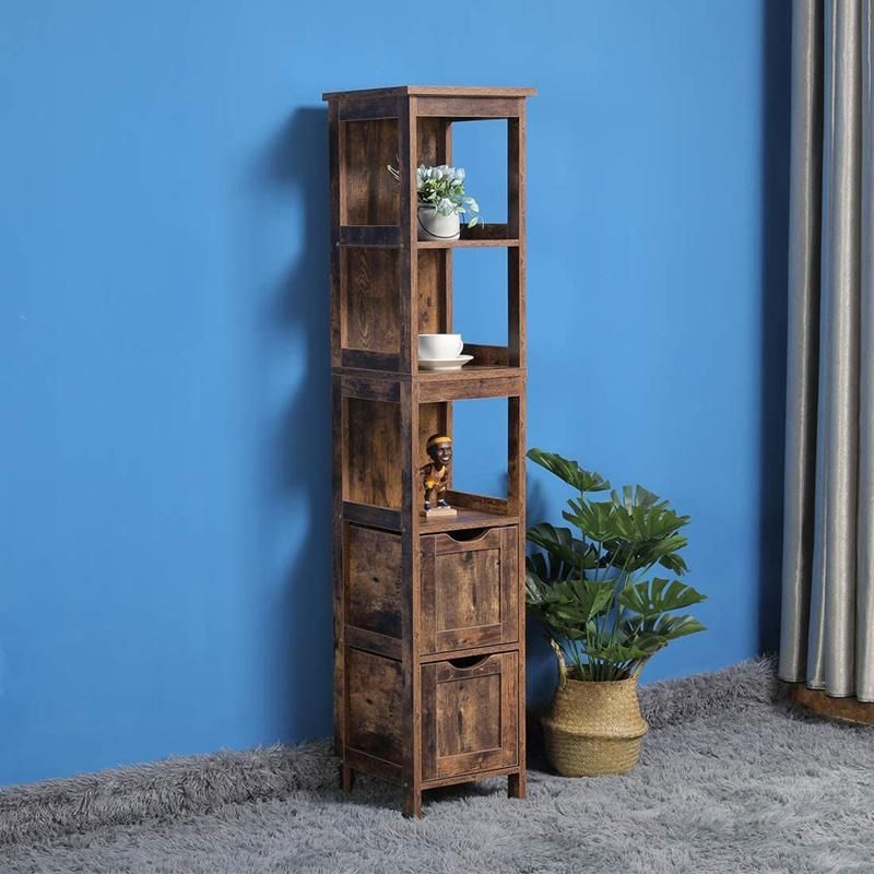 Kitchen and Living Room Rustic Brown Free-Standing Wooden Storage Rack 0230