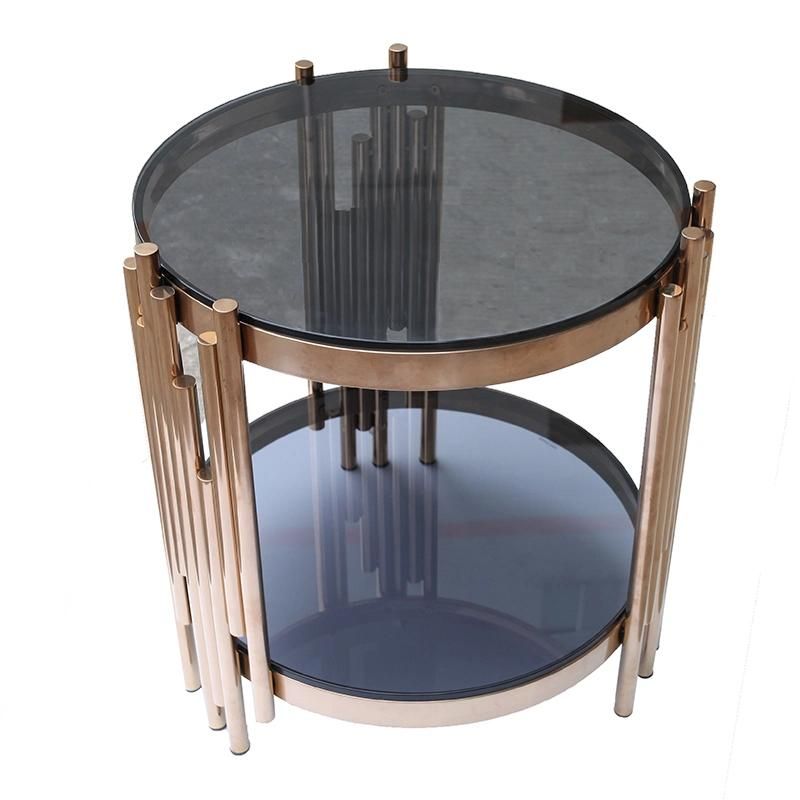 Black Tempered Glass Coffee Table with Rose Gold Frame