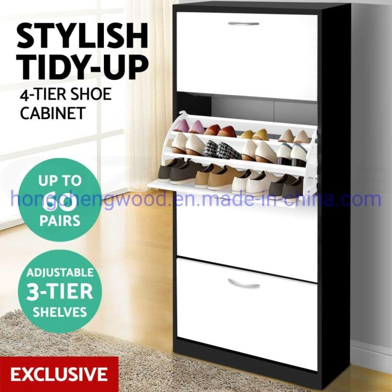 Walnut Color/Black/White Color Three Doors Shoe Cabinet