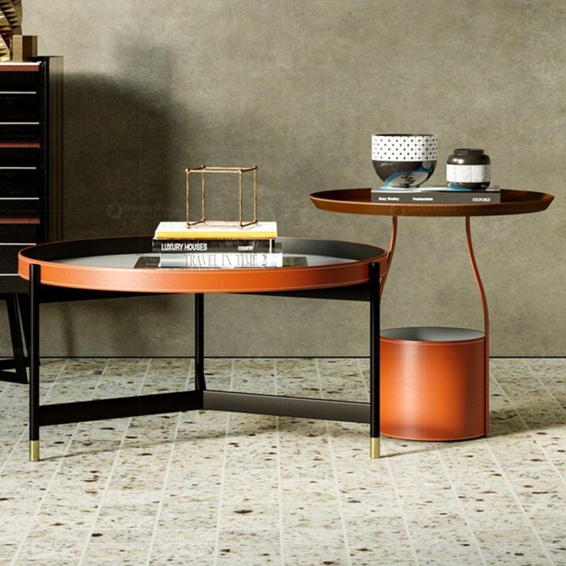 Orange Small Metal Base Decorative Modern Side Table