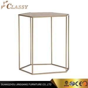 Luxury Modern Edge Glass Side Table with Golden Metal Leg