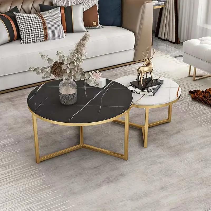 Easy Assemble Round End Table Bent Black with MDF and Gold Metal