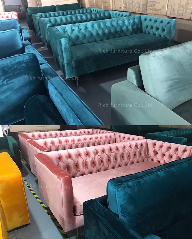 Living Room Set Furniture Pink Velvet Modern Sofa with Buttons