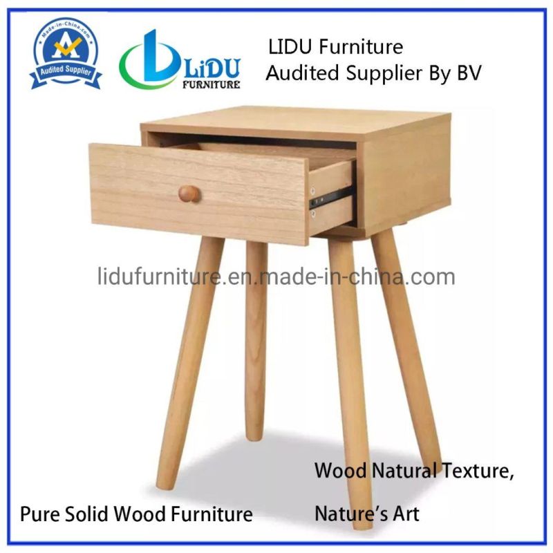 Wood End Table with Drawer, Modern Nightstand with Metal Frame for Living Room Bedroom, Home Furniture