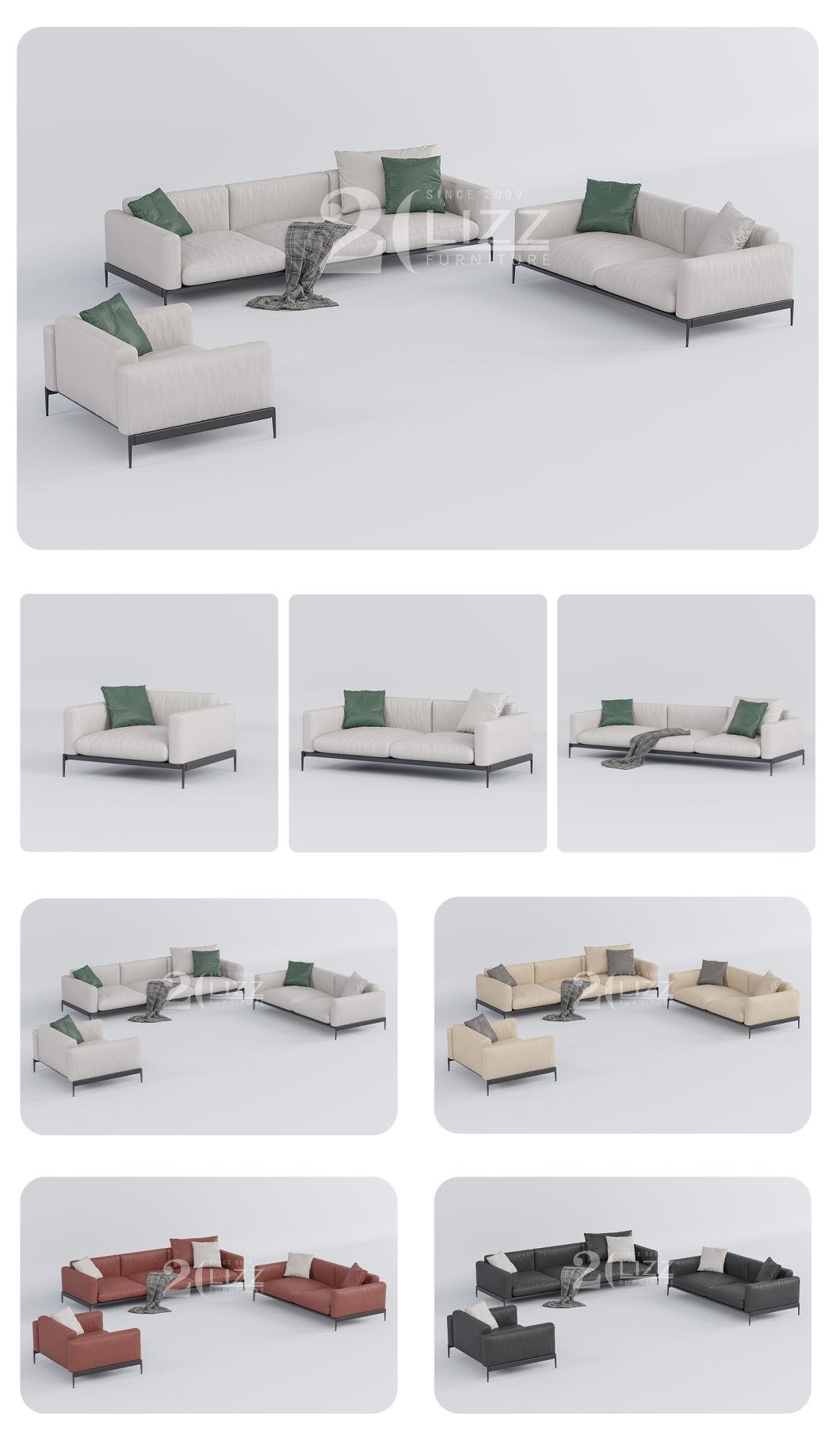 Leisure Wooden Frame Home Furniture Modern Modular Real Leather White Sofa with Stainless Steel Legs