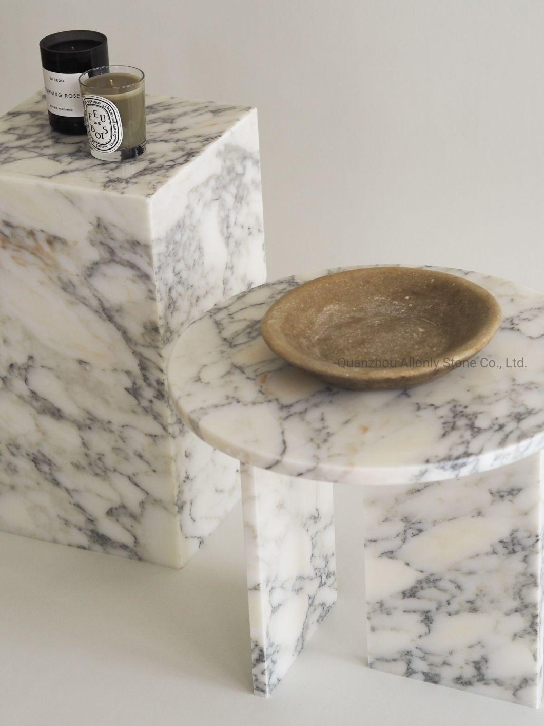 Customized Design Natural Arabescato White Marble Side Stone End Table