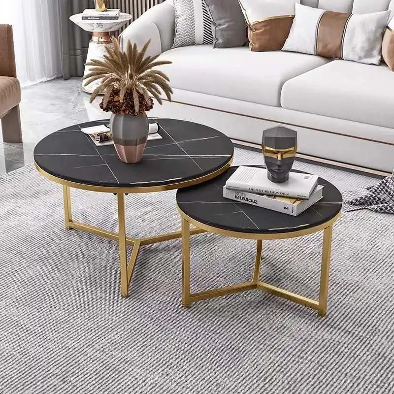 Easy Assemble Round End Table Bent Black with MDF and Gold Metal