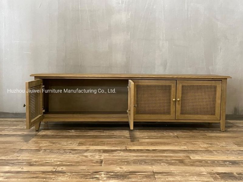 Low Price Modern Wood Rattan Cane Living Room Furniture Stands Cabinet Wooden TV Stand Table