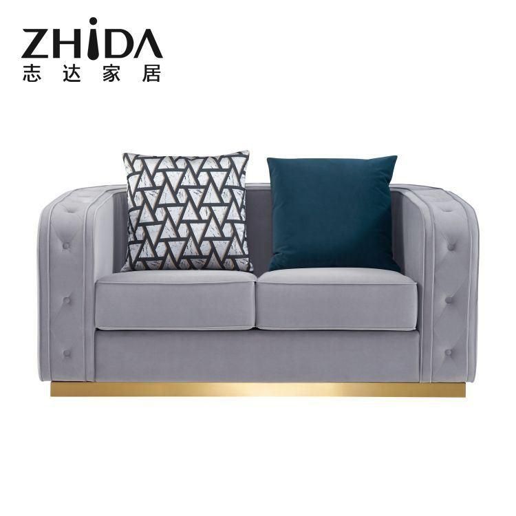 Italian Style Comfort Armrest Design Luxury Villa Sofa with Comfort Seaters 3+2+1 Living Room Sofa Couches with Stainless Steel Base