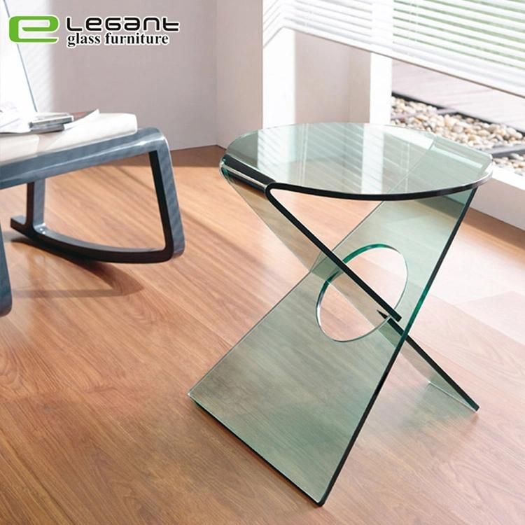 Clear Bent Glass Side Table with Clear Glass Shelf