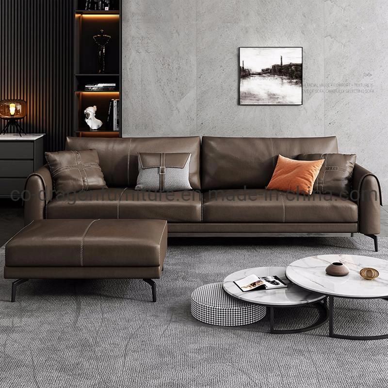 Luxury Leather Arm Sofa with Metal Legs for Home Furniture