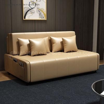 Modern Sofa Cum Bed Folding Leather Uphostery 3 Seater Fold Down Guest Sofa