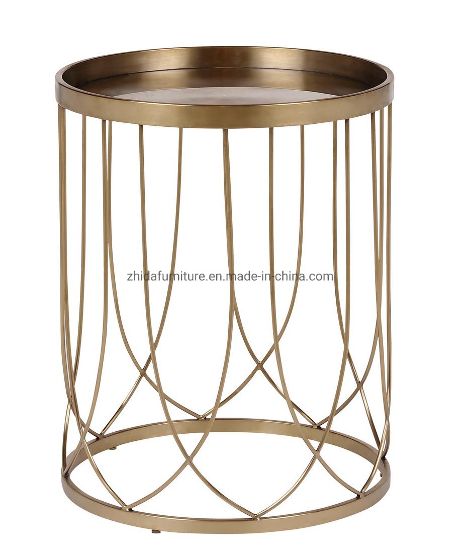 Round Coffee Side Table for Living Room Hotel with Metal Base