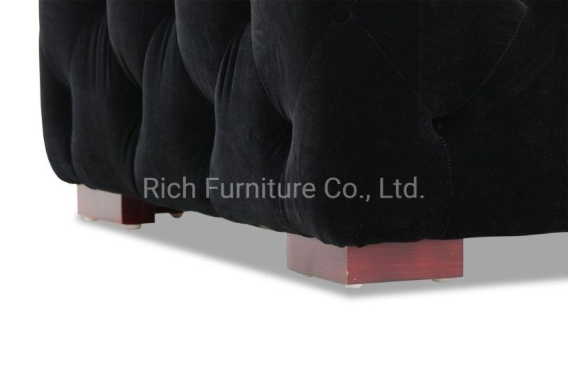 Living Room Furniture Black Velvet Fabric Plush Tufted Leisure Chesterfiled Sofa Couch Bench