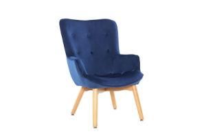 Modern Wooden Legs Luxury Chair for Living Room Blue Velvet Leisure Chair